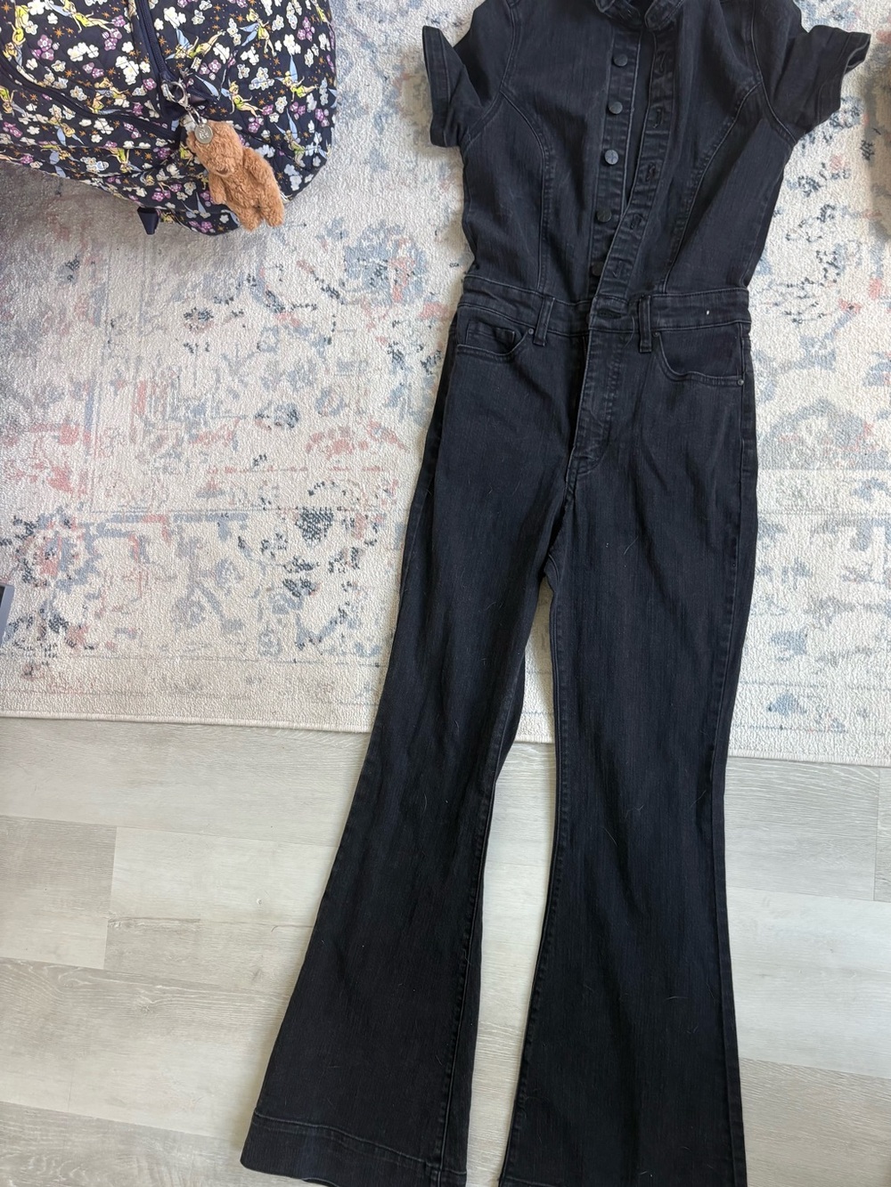 Jessica Simpson Black Denim Flared Overalls Jumpsuit